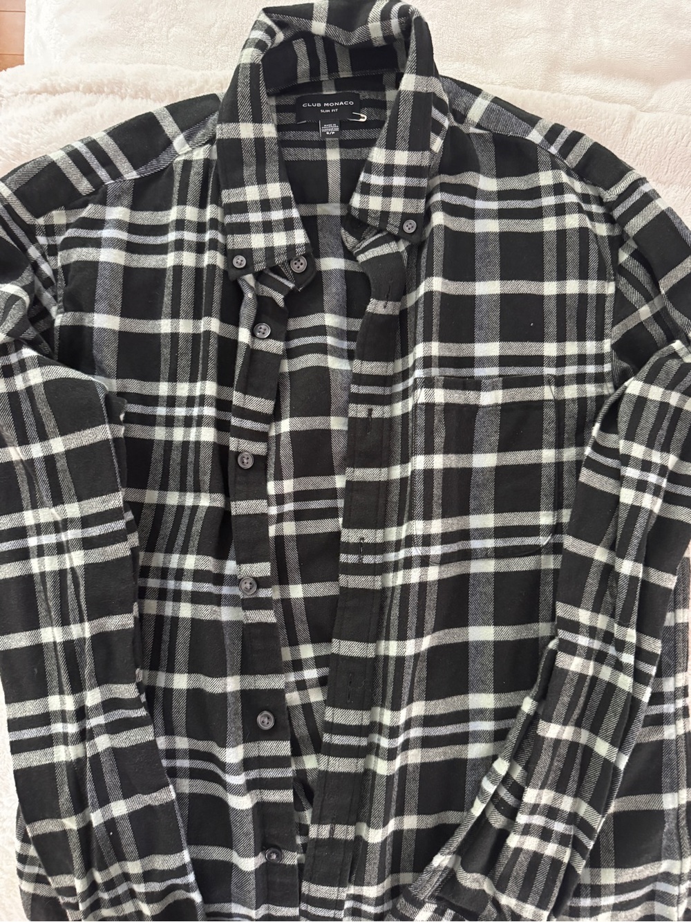 Club Monaco Black & Green Plaid Flannel Shirt